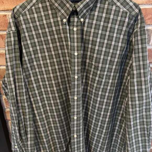 Tommy Hilfiger Mens Weekend Classics Green Plaid Button-Down Shirt Sz 17.5 Y2K - Picture 1 of 6